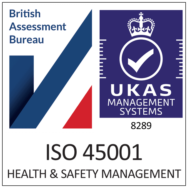 ISO 45001:2018 UKAS-accredited British Assessment Bureau certification badge