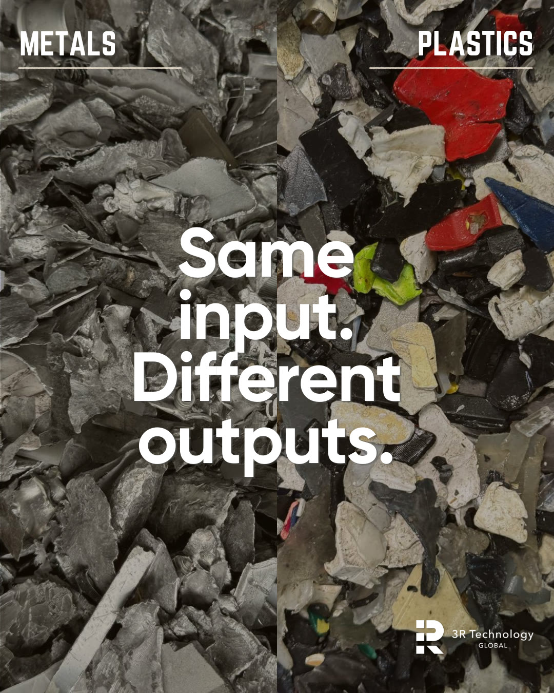 Same input. Different outputs. Metals and plastics from the same e-waste stream.